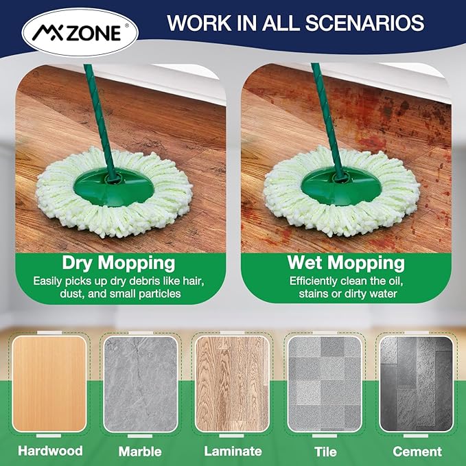 4 Pack Spin Mop Head Replacement Compatible with Libman Tornado, Microfiber Mop Head for Libman Tornado Spin Mop System, Machine Washable Mop Refill Head, Easy to Replace