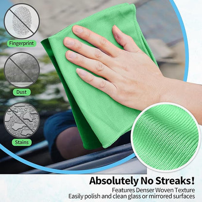 Microfiber Cleaning Cloth, 10 Pack Glasses Cleaning Cloth, 16" ×14" Window Cleaning Rags, Streak Free Lint Free Polishing Cloths Wipes for Eye Glass Stainless Steel Windshield, Sage Green