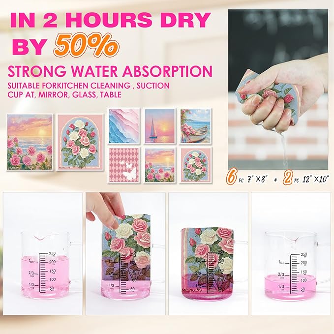 Swedish Kitchen Towel Set Absorbent Cellulose Sponge Cloth Biodegradable Ideal for Household Kitchen Cleaning 8-Piece Set Reusable Kitchen Towel Set