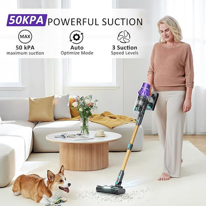 Cordless Vacuum Cleaner, 560W/50KPA/70Mins Vacuum Cleaners for Home with Auto Dust Detection/LED Touch Display, Stick Vacuum Cordless Rechargeable, Pet Vacuum for Pet Hair,Hardwood Floor,Carpet