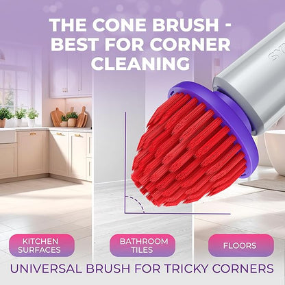 Synoshi PRO Electric Spin Scrubber with Long Handle & Cone Brush Heads – Cordless Shower Scrubber, Bathroom Cleaning Brush, Adjustable Angles, 2 Speeds Power Scrubber for Tub, Floor & Tile