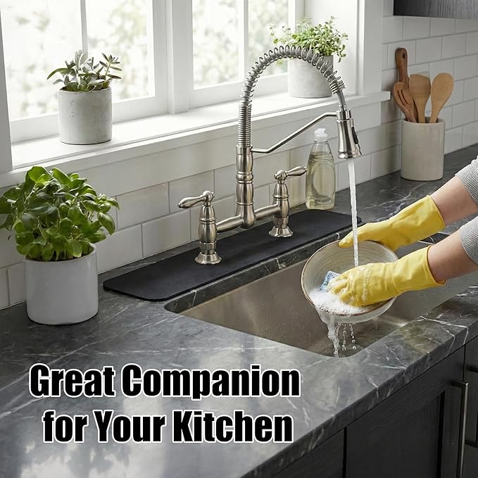 Faucet Mat for Kitchen Sink 2 Holes: 23.5’’Lx4.5’’W Splash Guard Fits 8 Inch Widespread Farmhouse Vintage Bathroom Dual Handle Faucet - Cuttable Counter Protector Drip Catcher for Irregular Sink