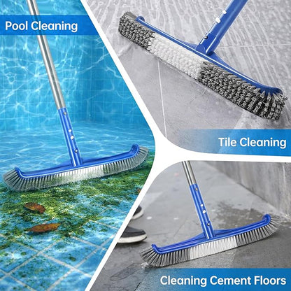 Pool Brush Head, Scrub Brush with Premium Nylon Bristles,Curved Ends High-Efficiency Pool Broom/Pool Brushes for Cleaning Inground/Above Ground,Swimming Pool, Walls, Bathtubs, Tiles & Floors(Blue)