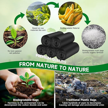 2.6 Gallon Small Trash Bag Bathroom-Black - Mini Garbage Bags Biodegradable 105 Count 10 Liter Unscented Compostable Little Kitchen Office Car Small Waste Basket Liners Bulk Strong Thick Acqkunlo
