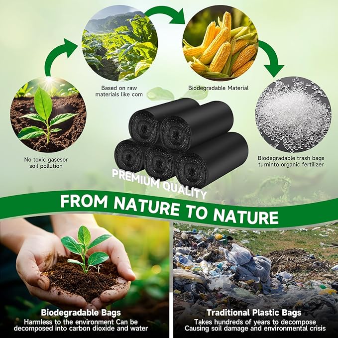 2 Gallon Mini Trash Bag Black-Biodegradable - Small Garbage Bags For Bathroom Can Unscented Compostable 105 Count Little Kitchen Office Car Small Waste Basket Liners Bulk Strong Thick Acqkunlo