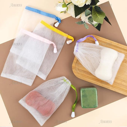 AUEAR, 20 Pack Handmade Soap Exfoliating Mesh Pouch Saver Bag Double Layer Bubble Foam Net Drawstring Holder (Assorted Colors)