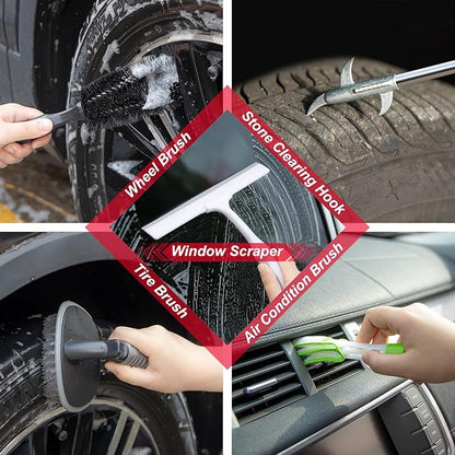 39Pcs Car Wash Cleaning Kit with Foam Gun Sprayer Detailing Brushes Collapsible Bucket Windshield Cleaning Tool Tire Brush Towels Complete Interior Exterior Detailing Set for Car