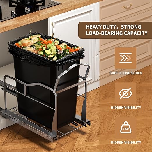 Pull Out Trash Can Under Cabinet with Soft-Close Slides，Heavy Duty Under Sink Trash Can Pull Out Slider for Kitchen Cabinet，Garbage Can Not Included, Requires 11" W X 18" D Cabinet Opening