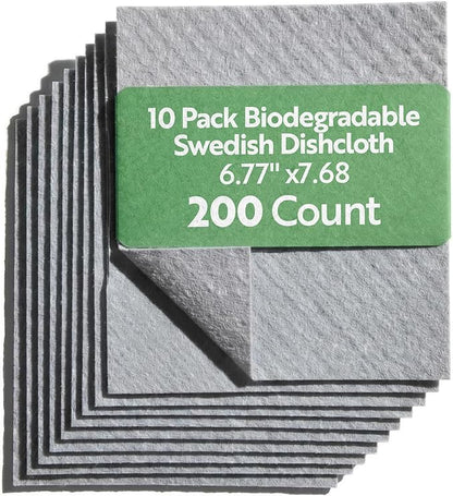 Restaurantware Swedish Dishcloths Pack of 200 Cellulose Reusable Absorbent Gray Kitchen Towels, Washable Quick-Dry Dish Towels, Sustainable Gray Cleaning Cloths Super-Absorbent Biodegradable Odorless
