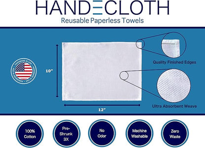 HANDECLOTH Reusable Cloth Paper Towel Set/Personal Hand, Guest & Kitchen Towels/Cotton/Machine Washable/Absorbent/Quality Edges (Red Snowflake & Cork Basket, 12 Cloths)