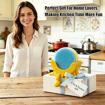 Cute Hanging Sponge Holder with Drainage,3D Printed Kitchen Funny Sponge Stand for Sink,with non-slip pads,Suitable for Scrub Daddy Holder,Keeps Your Sponge Dry Smiling (Yellow)