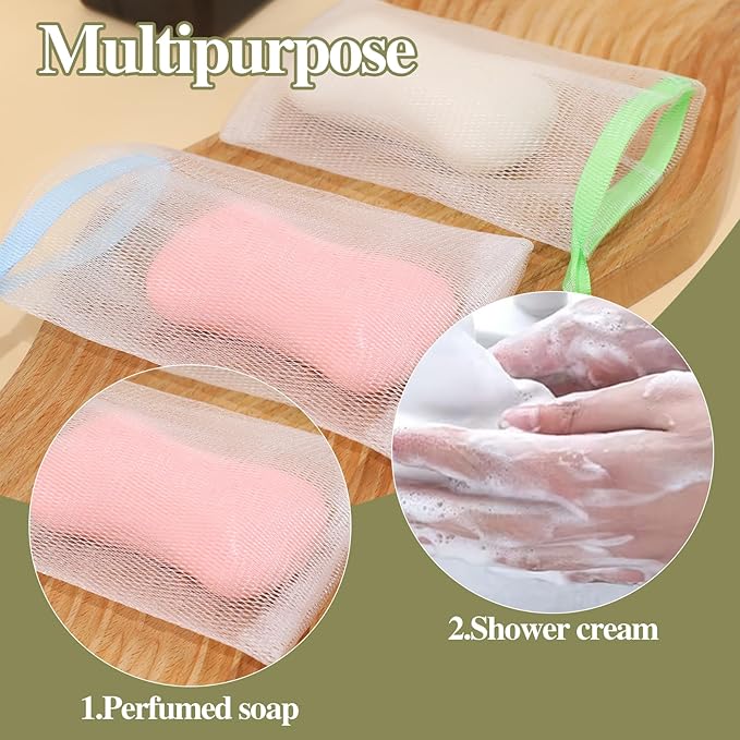 Mozeat Lens 10 PCS Soap Bags Handmade Soap Bubble Mesh Bags Exfoliating Soap Saver Pouch Net Bags with Drawstring Body Facial Cleaning Tool for Bath & Shower (Assorted Colors)