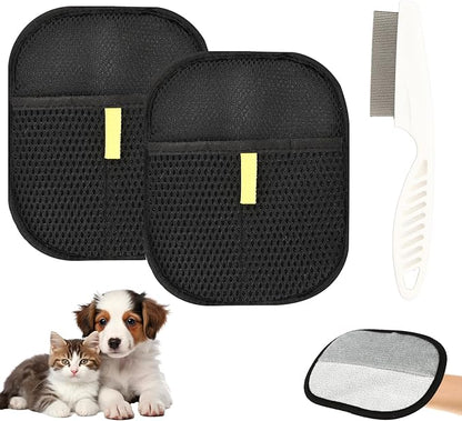2 PCS Pet Hair Removal Glove, Electrostatic Pet Hair Remover for Cats & Dogs, Cleaning Gloves for Carpet, Couch, Furniture, Car Seat, Double-Sided, Reusable, Washable