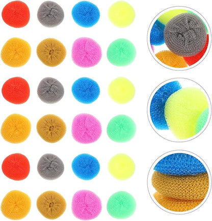 30pcs Multi-Color Kitchen Scrubbers and Pot Scrub Pads, Plastic Steel Wire Dish Cleaning Balls for Dishwashing and Kitchen Cleaning Random Color