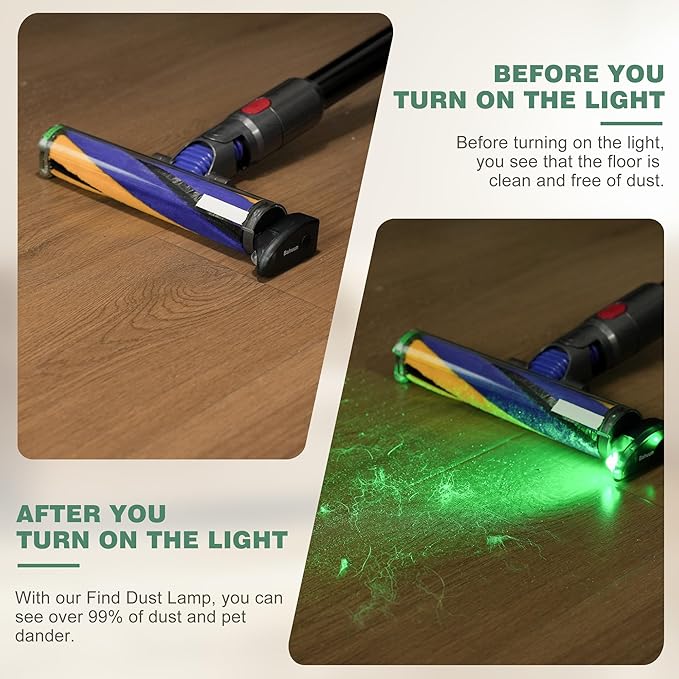 Vacuum Attachment Green Laser Light, Compatible with Dyson V8, V10, V11, V12, V15, Gen5 and All Vacuums, Deep Cleaning Supplies for Dog & Cat Owners, Reveal Hidden Dust on Hard Floor & Pet Hair(Black)