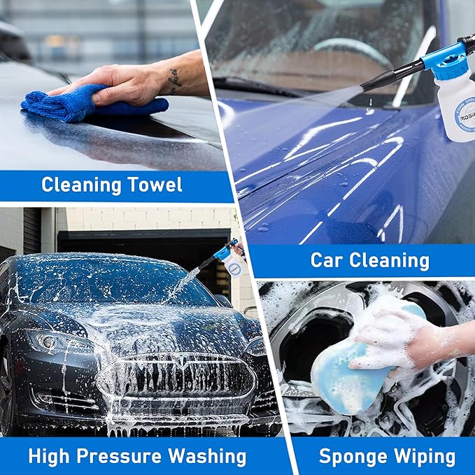 Blue Car Wash Foam Gun Sprayer Kit with Sponge & Towel, Snow Foam Blaster for Car & Garden Cleaning
