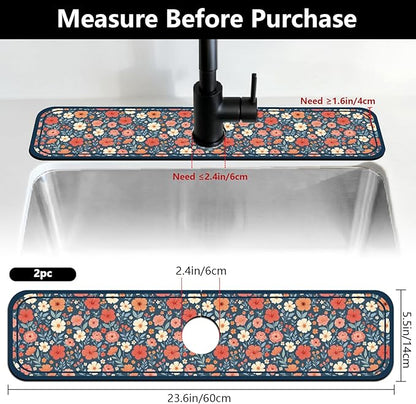2 Pcs Kitchen Sink Splash Guard Faucet Mat Various Drinks Pattern Faucet Mat for Sinks Coffee Graffiti Absorbing Drying Mats for Kitchen Bathroom, 23.6x5.5inch