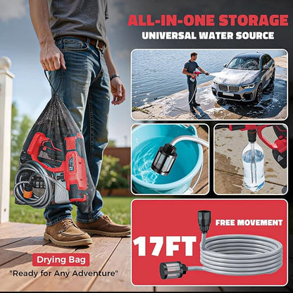 Ecarke Portable Car Cleaning Tool Compatible with Milwaukee 18V Battery, 6-in-1 Nozzle & Foam Cannon, 3-Speed Adjustment, 5m Hose, Brushless Motor for Car Floor, Patio, Fence(Tool ONLY, NO Battery)