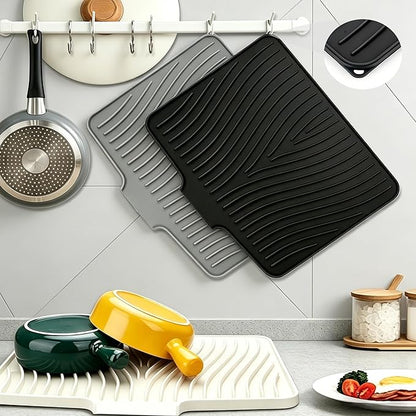 Silicone Dish Drying Mat,Dish Drying Pad,Kitchen Accessories,with Built-In and Non-Slip Drain,Easy Clean, Fit for Kitchen, Bar, RV, Refrigerator and Drawer Liner, 19.7 * 17 in Black 1PCS by EBIGIC