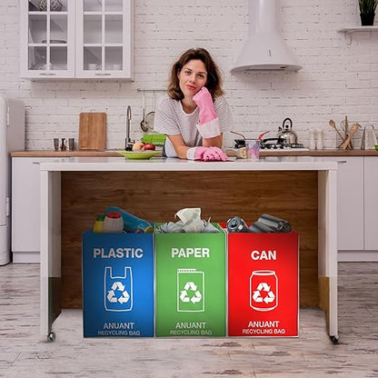 Separate Recycling Waste Bin Bags for Kitchen Office in Home - Large Size Sturdy Double Handles 10 Gallon Recycle Garbage Sorting Bins