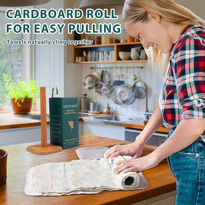 Reusable Paper Towels Washable Roll of 24 Paperless Kitchen Cotton Cloth - Super Soft Zero Waste Paper Towel Replacement