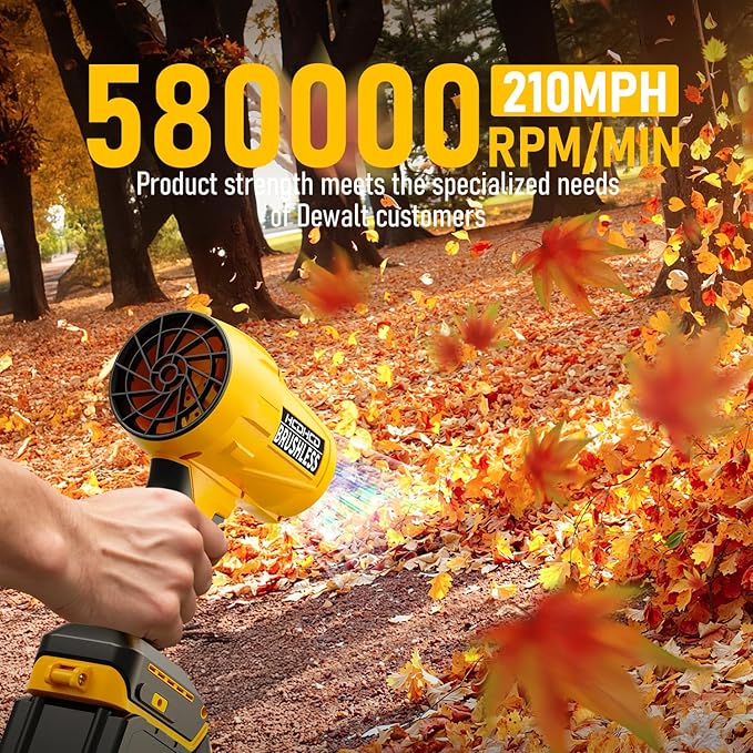 Electric Cordless Leaf Blower for DeWALT 20V Battery, 580,000 RPM Brushless Turbo Jet Blower with 3 Nozzles, Handheld Blower for Patio, Garden, Yard, Leaves, Dust, Garage & Snow Cleaning (Not Battery)