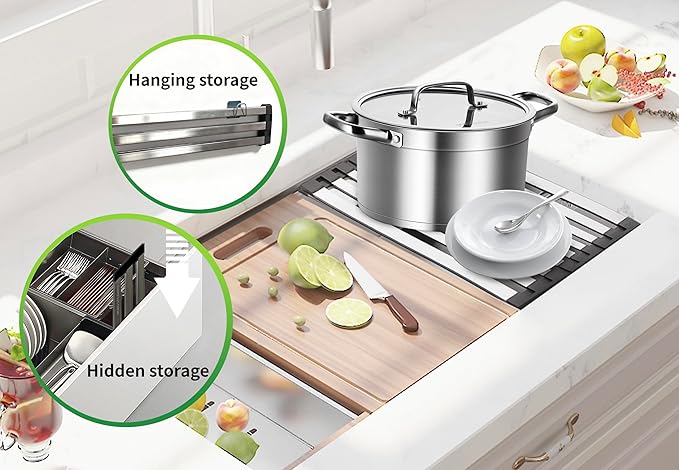 Over The Sink Kitchen Dish Drying Rack Organizer - Stainless Steel Collapsible Non-Slip Space-Saving [16.54 * 12.8IN] - Rust-Resistant Heat-Resistant Sturdy - Easy to Clean