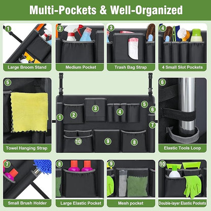 Trash Can Caddy Bags Fit 32-55 Gallon Garbage Bins, Garbage Bin Caddy Bag Organizer with Multi-Pockets, Organizer For Cleaning, Maid, & Janitorial Duty, Cleaning Caddy Bag Only