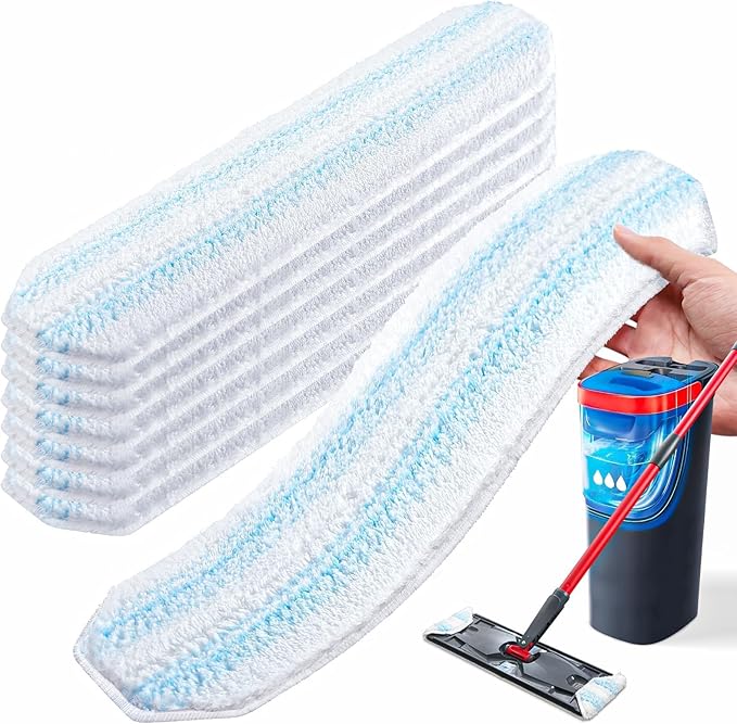 AIR U+ Mop Pad Replacements Compatible with O-Cedar H2prO Flat Mop System, 8 Pack Machine Washable Reusable Microfiber Heads, Wet Dry Cleaning Pads for All Floor Types