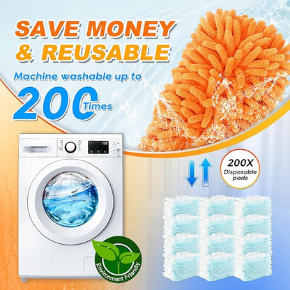 Reusable Duster Refill for Swiffer Hand Duster, 360 Degree Duster Refills for Spring Cleaning, Ceiling Fan, Orange Yellow, 3+3 Pack (Handle is Not Included)