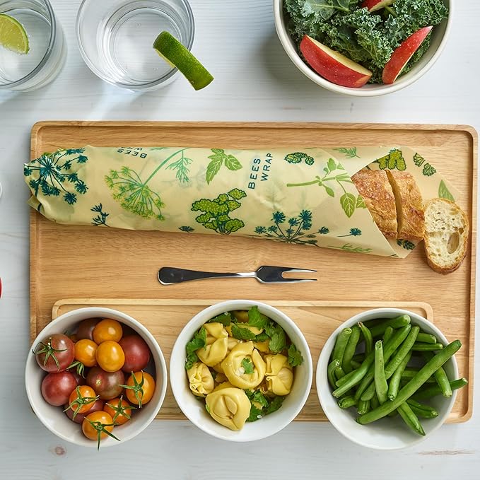 Bee's Wrap Vegan Beeswax Wraps for Food - 3 Pack of Assorted Beeswax Wraps - Small, Medium & Large Wrap - Plastic Free Made in USA Reusable Natural Food Wrap - Herb Garden Print