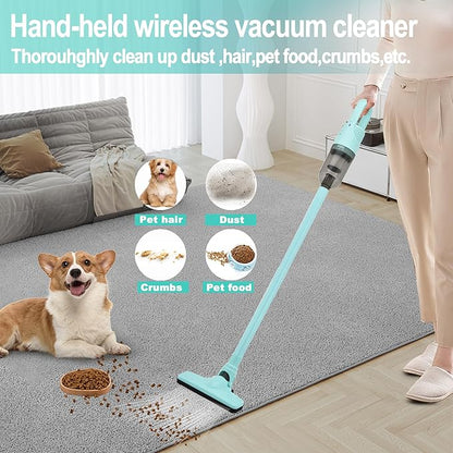 6-in-1 Lightweight Stick Vacuum Cleaner with 100W Powerful Motor, Mini Portable Household Handheld Vacuum Cleaner for Domestic Hard Floors, Carpets and Pet Hair(Green Cordless)