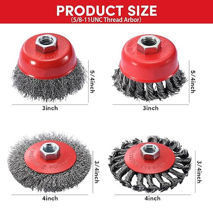 8 Pack Wire Wheel for Angle Grinder, 4-1/2" Heavy Duty Carbon Steel Knotted Wire Brush, 5/8"-11 Arbor, Rapid Rust Removal & Polishing, Angle Grinder Wheel Brush Combo Set
