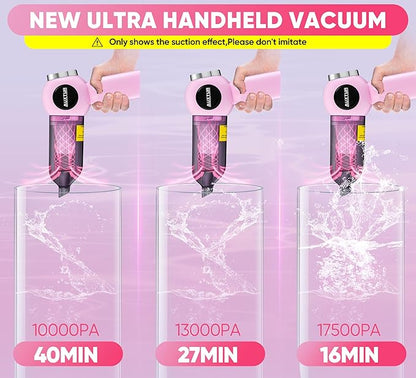 Handheld Vacuum Cleaner Cordless - 17500PA Strong Suction Rechargeable, 3-Speed Adjustable Portable Mini Dust Buster for Pet Hair, Car Detailing, Home, Office & Car Cleaning