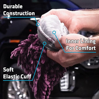 VIKING Car Wash Mitt, Microfiber for Car Cleaning, Premium Chenille, Purple, 10 inch x 8 inch, 2 Pack