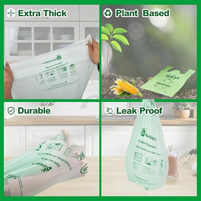 (Large) OrangeBio Certified Home Compostable Shopping Bags, 500ct, 12"x 6" x 20" (Extra Thick), Hold 20 lbs, Thank You/Grocery/Take Out/T Shirt/To-Go Bags for Retail, Grocery Store
