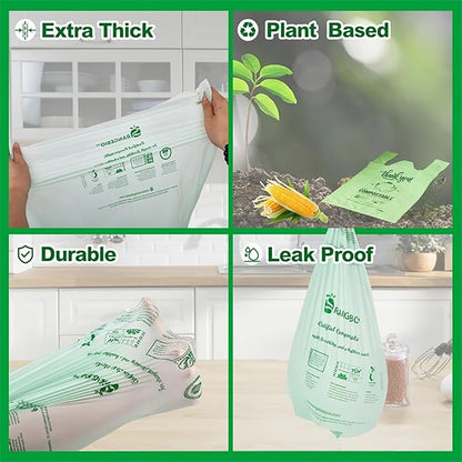 (Large) OrangeBio Certified Home Compostable Shopping Bags, 500ct, 12"x 6" x 20" (Extra Thick), Hold 20 lbs, Thank You/Grocery/Take Out/T Shirt/To-Go Bags for Retail, Grocery Store