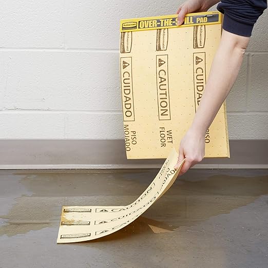 Rubbermaid Commercial Products, Over the Spill Pad, Absorbent Mat Pads for Residential/Commercial/Restaurant/Office/Facility Use, Fast at Absorbing Water/Oil/Beverages, Yellow