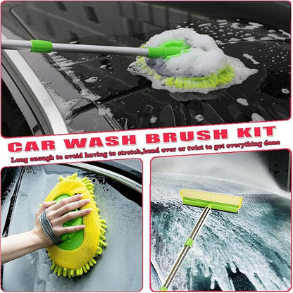 69'' Car Wash Brush with Long Handle, Car Wash Kit with Tire Brush, Tower, Window Squeegee, Chenille Microfiber,Car Detailing Brushes, Car Cleaning Brush Kit Supplies for Car, Truck, SUV, RV