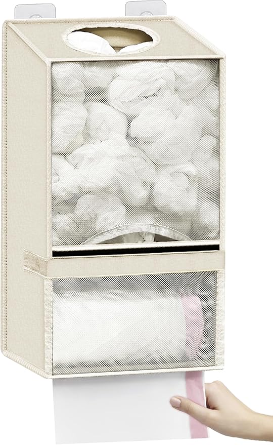 Spaclear Plastic Bag Holder - Large Wall Mount Grocery Bag Holder & Dispenser for Home Kitchen, 2-in-1 Space-Saving Durable Organizer House Necessities, Beige