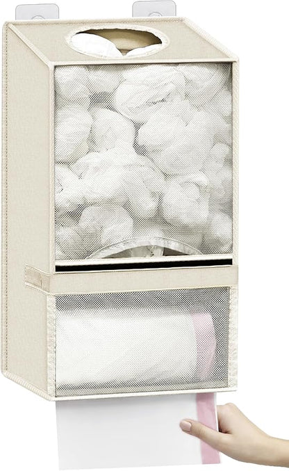 Spaclear Plastic Bag Holder - Large Wall Mount Grocery Bag Holder & Dispenser for Home Kitchen, 2-in-1 Space-Saving Durable Organizer House Necessities, Beige