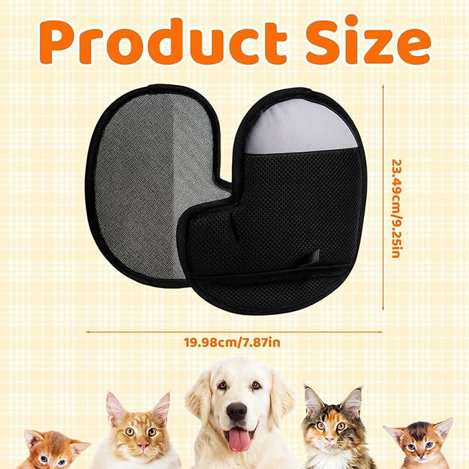 Pet Hair Removal Glove, 3 Pack Electrostatic Pet Hair Remover Gloves for Cats and Dogs, Reusable Grooming Tool (Grey Black)