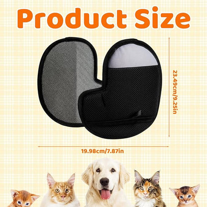 Pet Hair Removal Glove, 3 Pack Electrostatic Pet Hair Remover Gloves for Cats and Dogs, Reusable Grooming Tool (Grey Black)