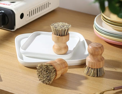Dish Scrub Brush,Palm Pot Brush. Set of 3 Packs,Kitchen Mini Dish Brush,Palm Pot Brush,Bamboo with a Rubberwood Handle Cleaning Kit for Skillet,Washing Dishes,Vegetables,Pots, Pans.