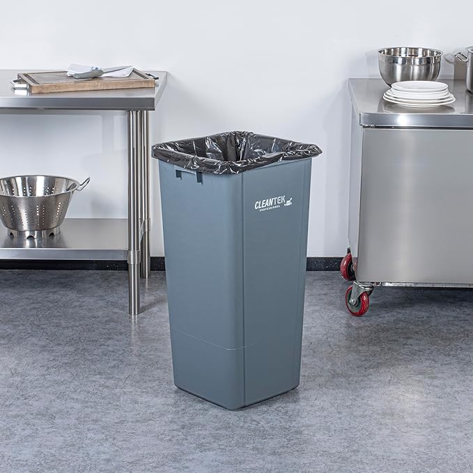 Restaurantware-Clean Tek Professional 23 Gallon Trash Can, 1 Square Waste Basket - Lid Sold Separately, Space Saving, Gray Plastic Garbage Bin, Ideal For Home, Office, Restaurant, And More