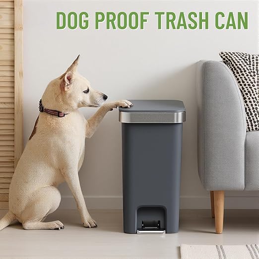 2 Pack Bathroom Garbage Can with Lid, 2.6 Gallon /10 Liter Small Trash Can, Press Top Bin & Step Metal Pedal Trash Bin, Waste Basket for Bedroom, Home Offices, Small Spaces, Dorm (Black Gray)