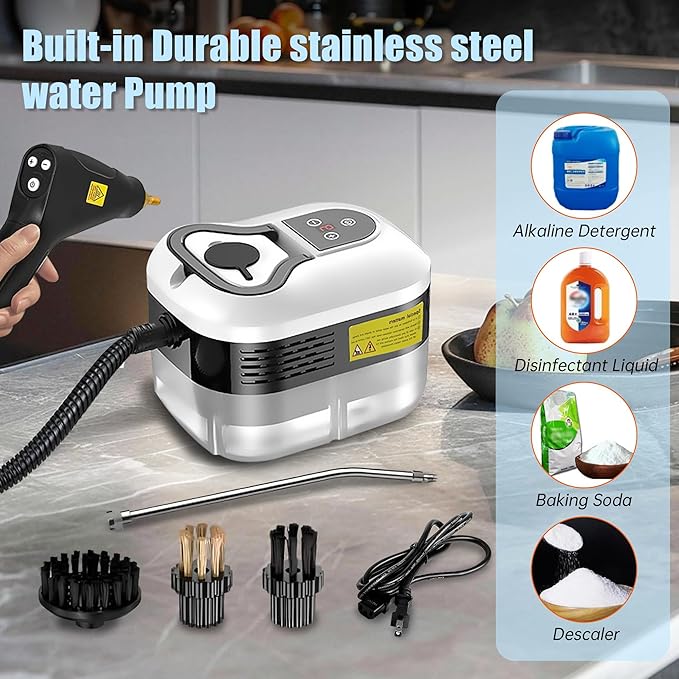 Powerful 2500W Handheld Steam Cleaner,15s Fast Heat-Up & High-Pressure Steam, 6-Level Adjustable Settings for Deep Cleaning on Floors, Kitchen, Bathroom, Car, Grout (Matte Black)