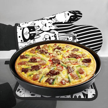 Dog Pot Holders and Oven Mitts - Black Cooking Gloves Hot Pads for Kitchen Fun Chef Gifts for Cooking Lover Cooks