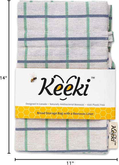 Keeki Bag - The Original Beeswax Lined Bread Bag for Homemade & Sourdough | Reusable Linen Bread Storage | Beeswax Wrap Alternative | Plastic-Free Storage w/Wide Drawstring Closure (Blue)