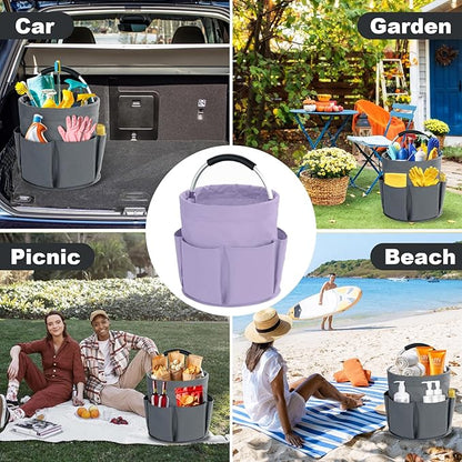 Cleaning Caddy with Handle, Cleaning Products Organiser, 17L Foldable Storage Basket, Cleaning Caddy Organiser, Portable Multi Cleaning Bucket Bag for Home, Garden (Purple)